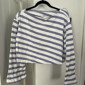 Maeve Cotton Diagonal Striped White Periwinkle Purple Top